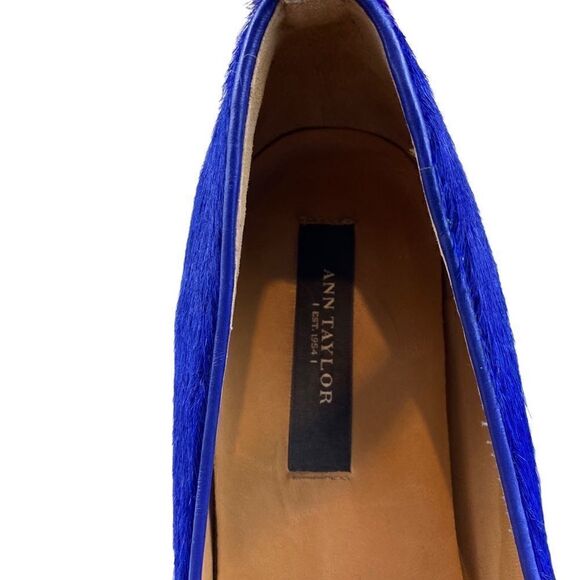 Ann Taylor Calf Hair Wedge Ankle Strap Shoe Cobalt Blue 6 - Picture 7 of 8